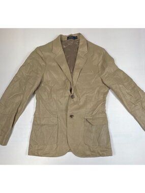 Polo Ralph Lauren Women XL Tan Herringbone 100% Linen 2-Button Sport Coat Blazer